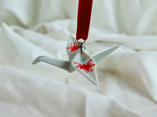 porcelain origami crane "Spider Lily" hanging