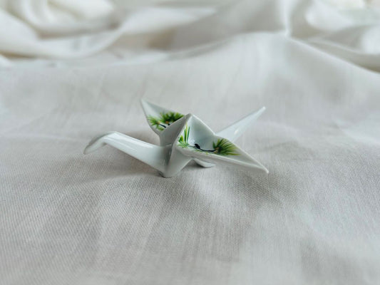 Porcelain origami crane "Pine of Longevity" standing