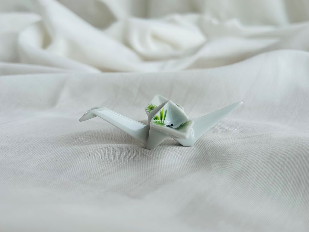 Porcelain origami crane "Pine of Longevity" standing