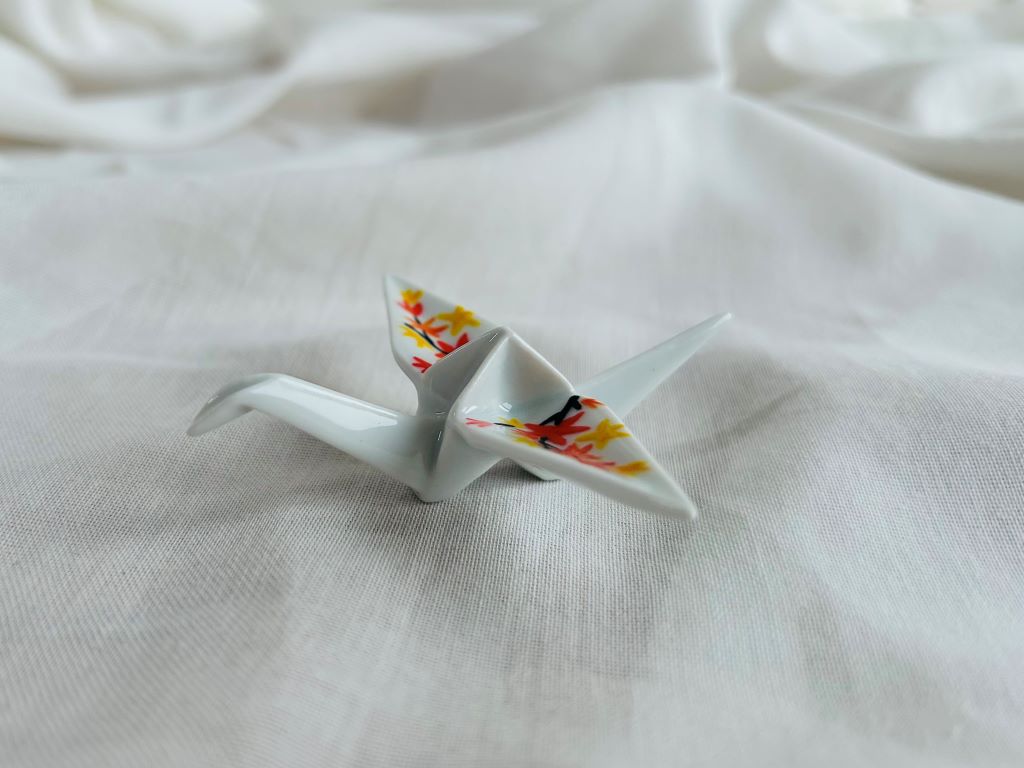 porcelain origami crane "Autumn Evening" standing