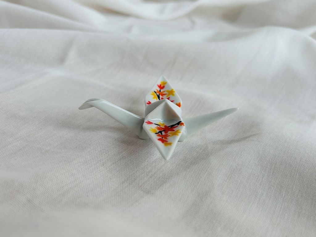 porcelain origami crane "Autumn Evening" standing