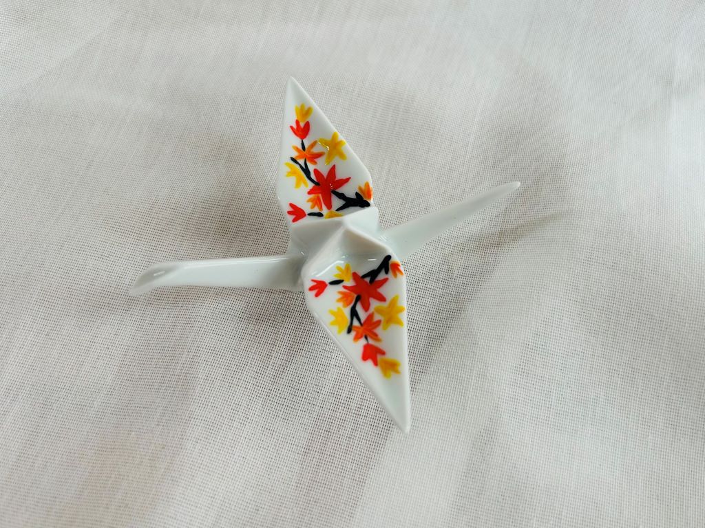 porcelain origami crane "Autumn Evening" standing