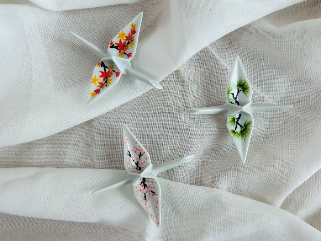 porcelain origami crane "Autumn Evening" standing