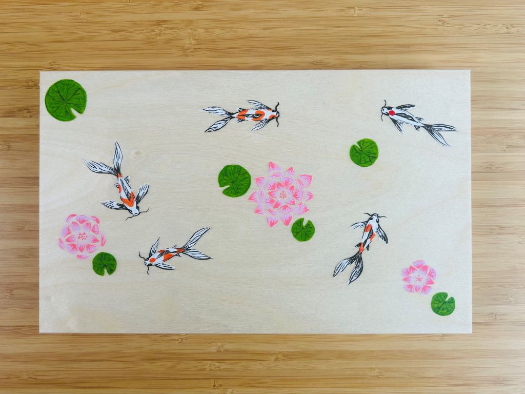 Geschenkset "Seejuwelen oder Koi-Karpfen mit Lotusblüten" für Essstäbchen und Ablagen