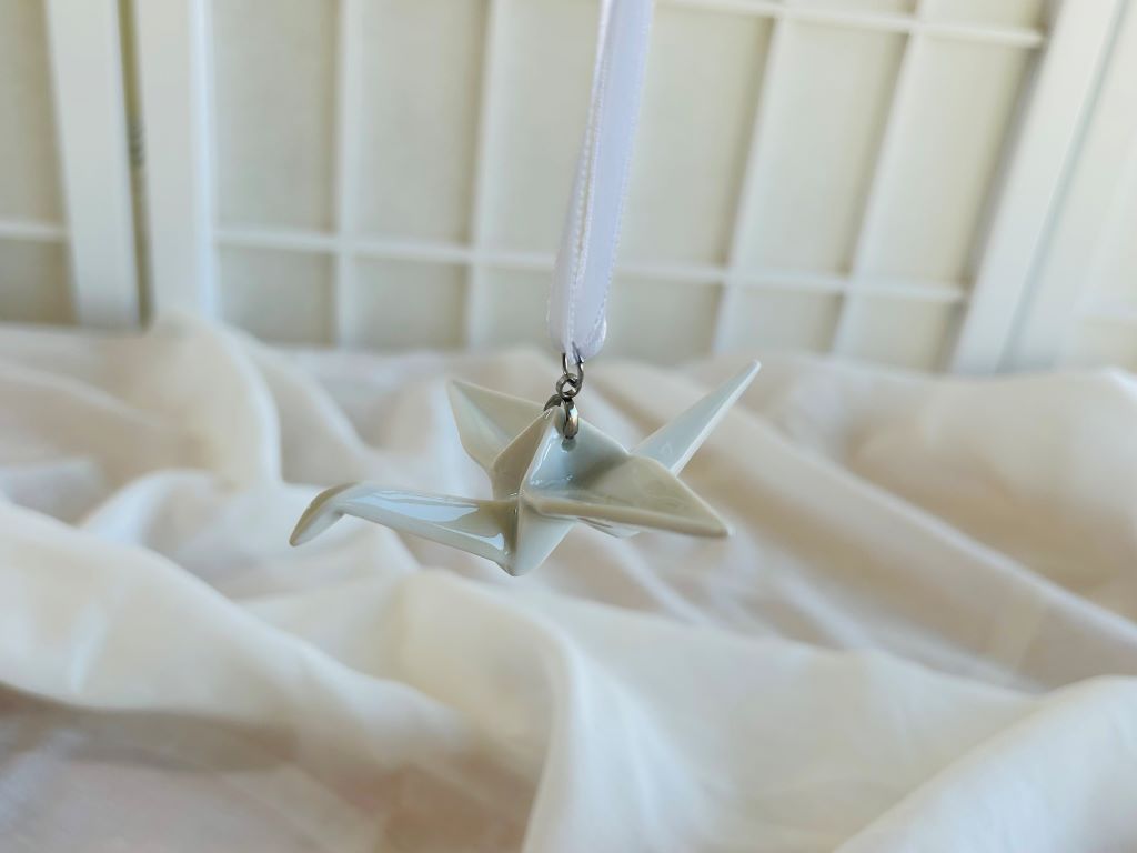 Porcelain origami crane "White" pendant