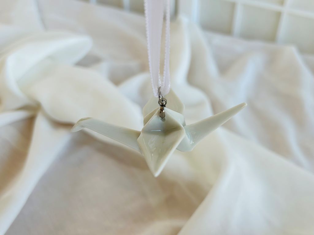 Porcelain origami crane "White" pendant