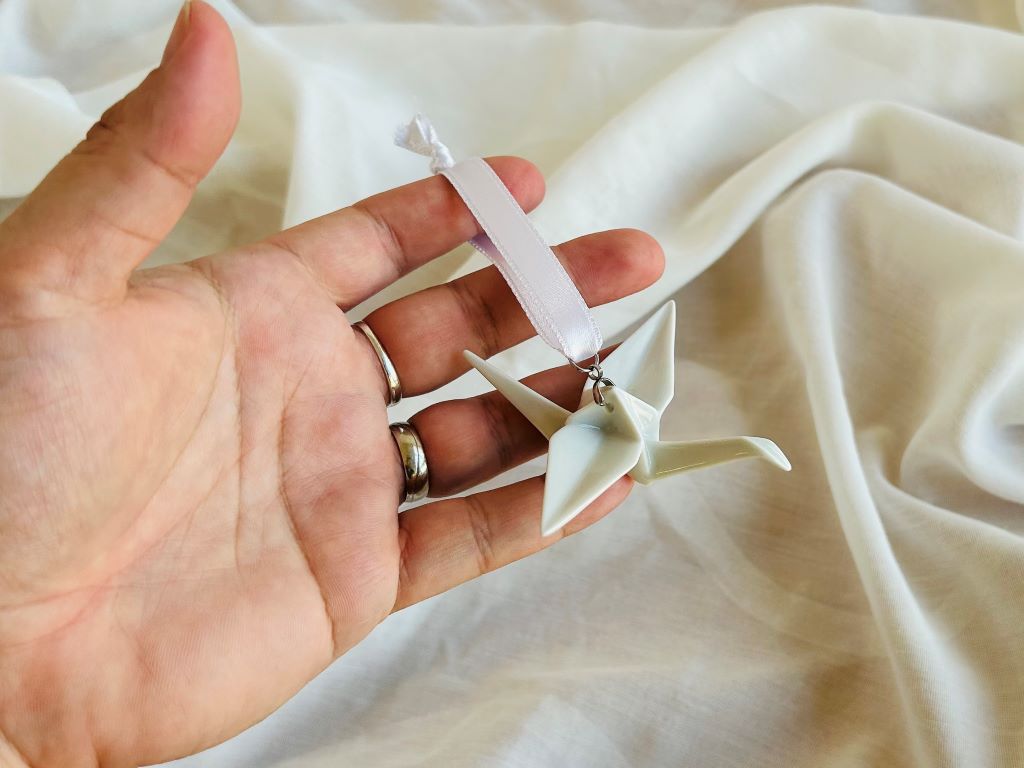 Porcelain origami crane "White" pendant