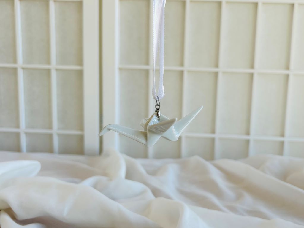 Porcelain origami crane "White" pendant