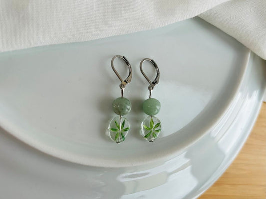 "Bamboo Grove" glass earrings with aventurine