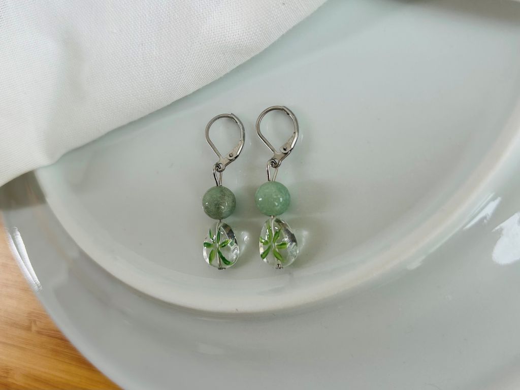 "Bamboo Grove" glass earrings with aventurine
