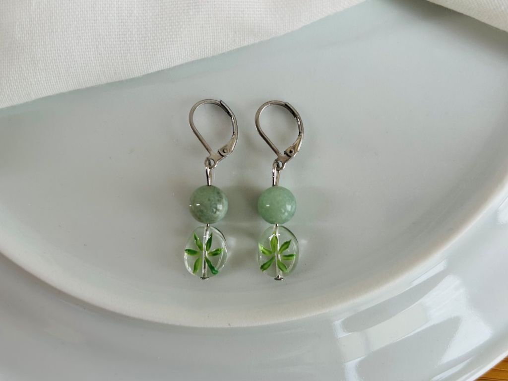 "Bamboo Grove" glass earrings with aventurine