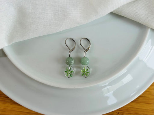 "Bamboo Grove" glass earrings with aventurine