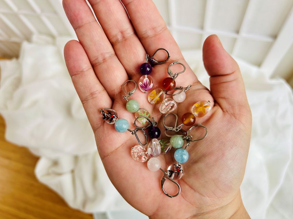 Glass earrings "Scent of a Spring Dream" with amethyst