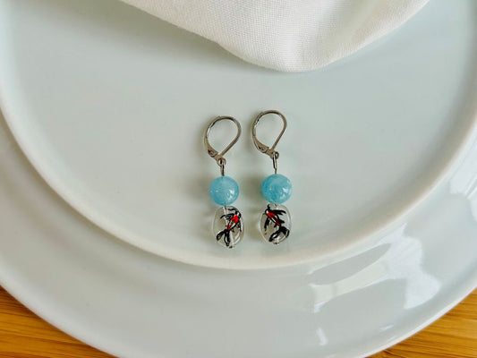 Glass earrings "Koi Carp" with aquamarine