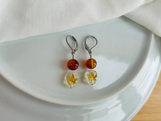 Glass earrings "Autumn Evening" with carnelian