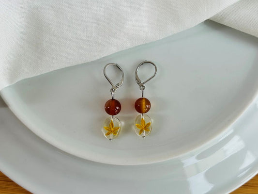 Glass earrings "Autumn Evening" with carnelian