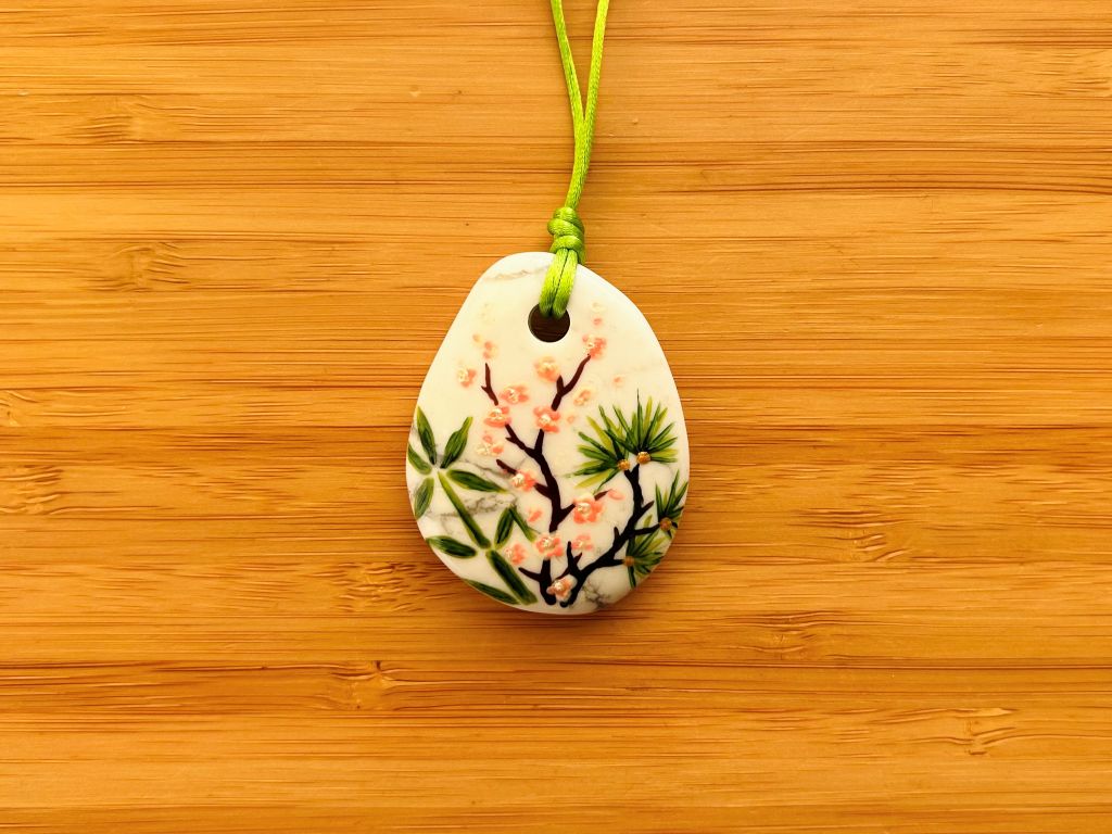 large necklace "Three Winter Friends" magnesite