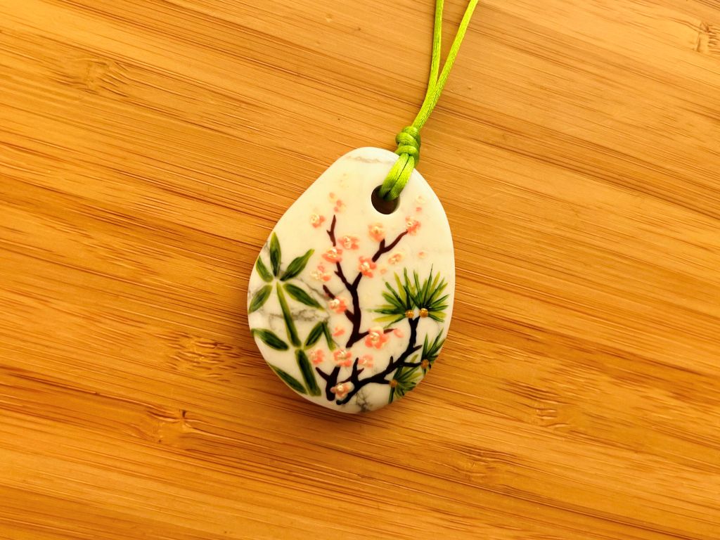 large necklace "Three Winter Friends" magnesite