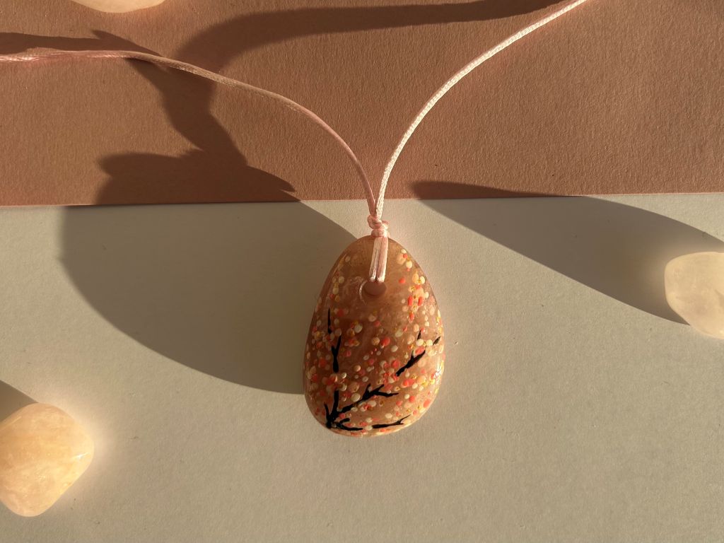large necklace "Morning under the sakura" sunstone