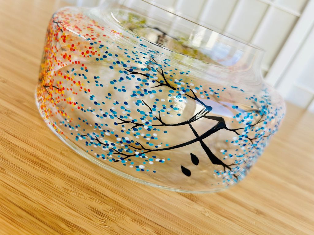 Skleněná váza na ikebanu "čtyři roční období" průměr 20 cm