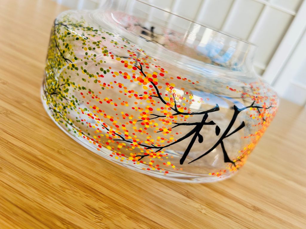 Skleněná váza na ikebanu "čtyři roční období" průměr 20 cm