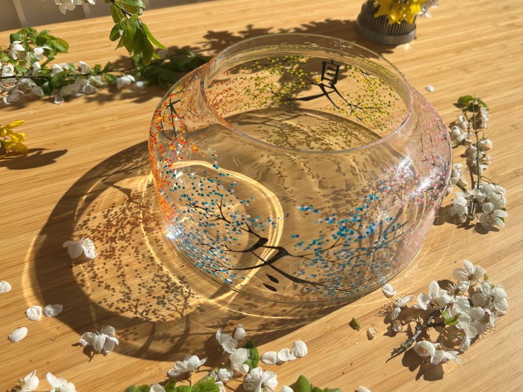 Skleněná váza na ikebanu "čtyři roční období" průměr 20 cm