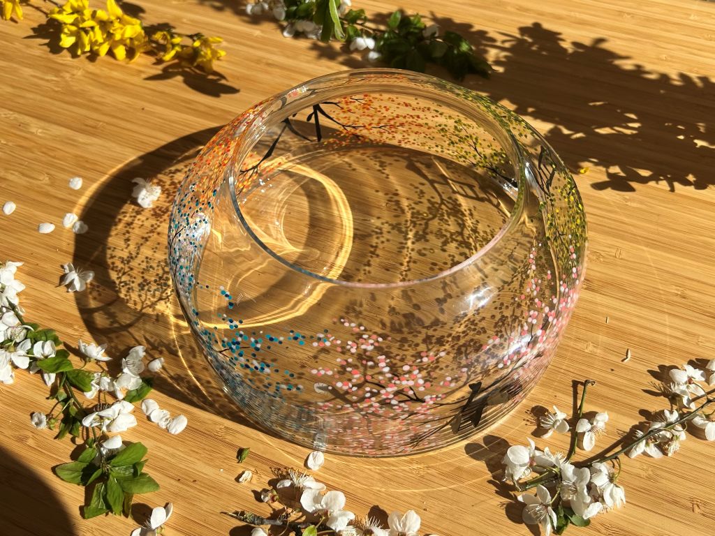 Skleněná váza na ikebanu "čtyři roční období" průměr 20 cm
