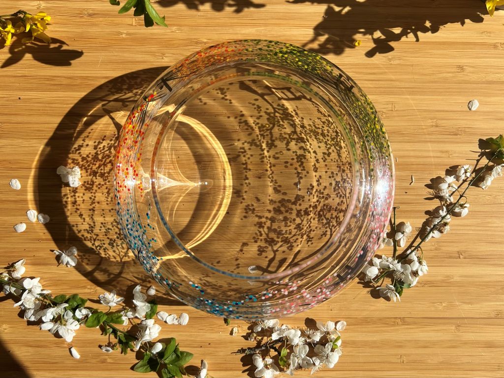 Skleněná váza na ikebanu "čtyři roční období" průměr 20 cm