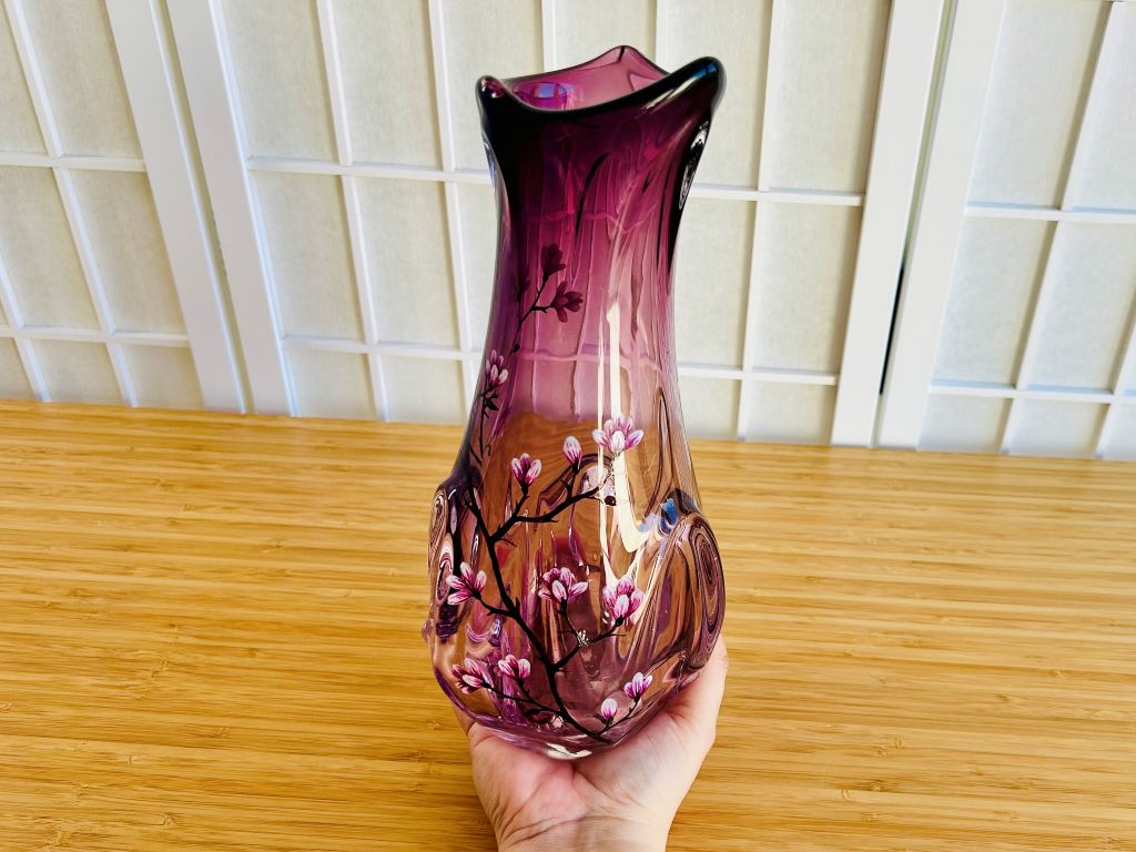Vintage skleněná váza "Vůně jarního snu" výška 29 cm