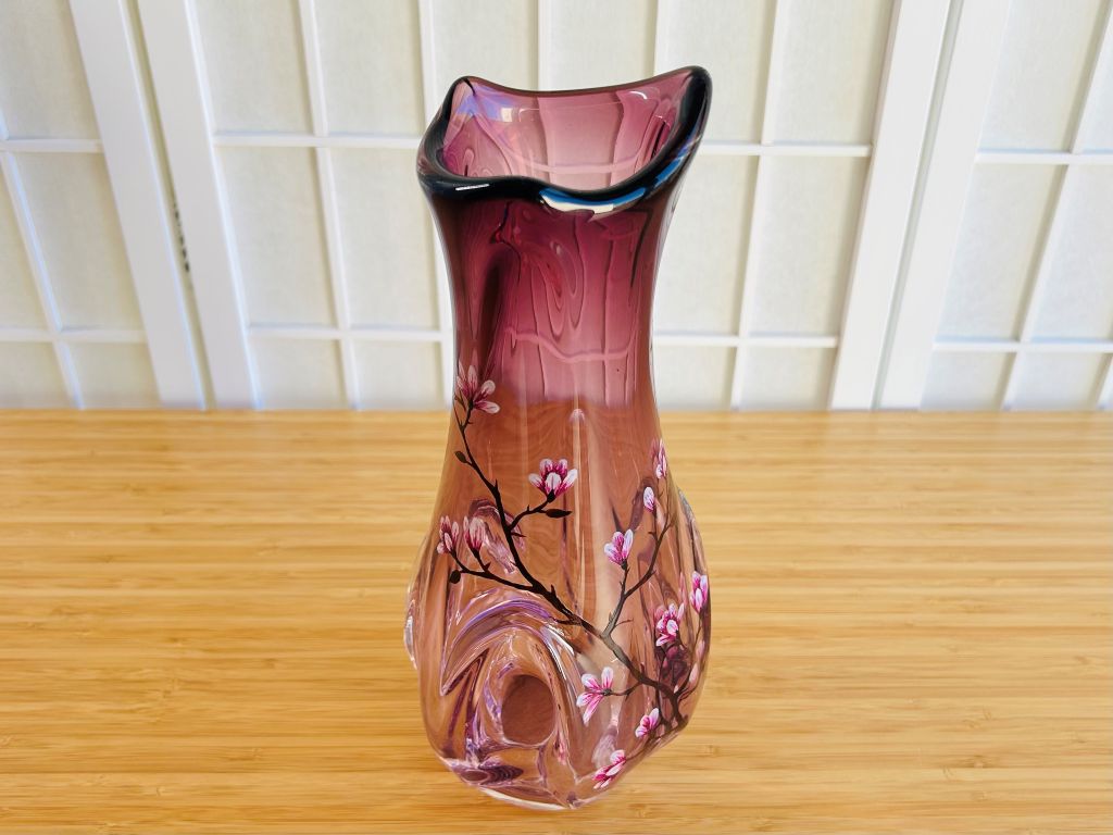Vintage skleněná váza "Vůně jarního snu" výška 29 cm