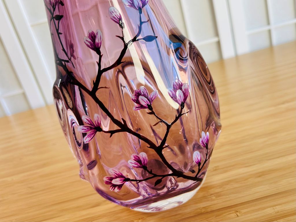 Vintage skleněná váza "Vůně jarního snu" výška 29 cm